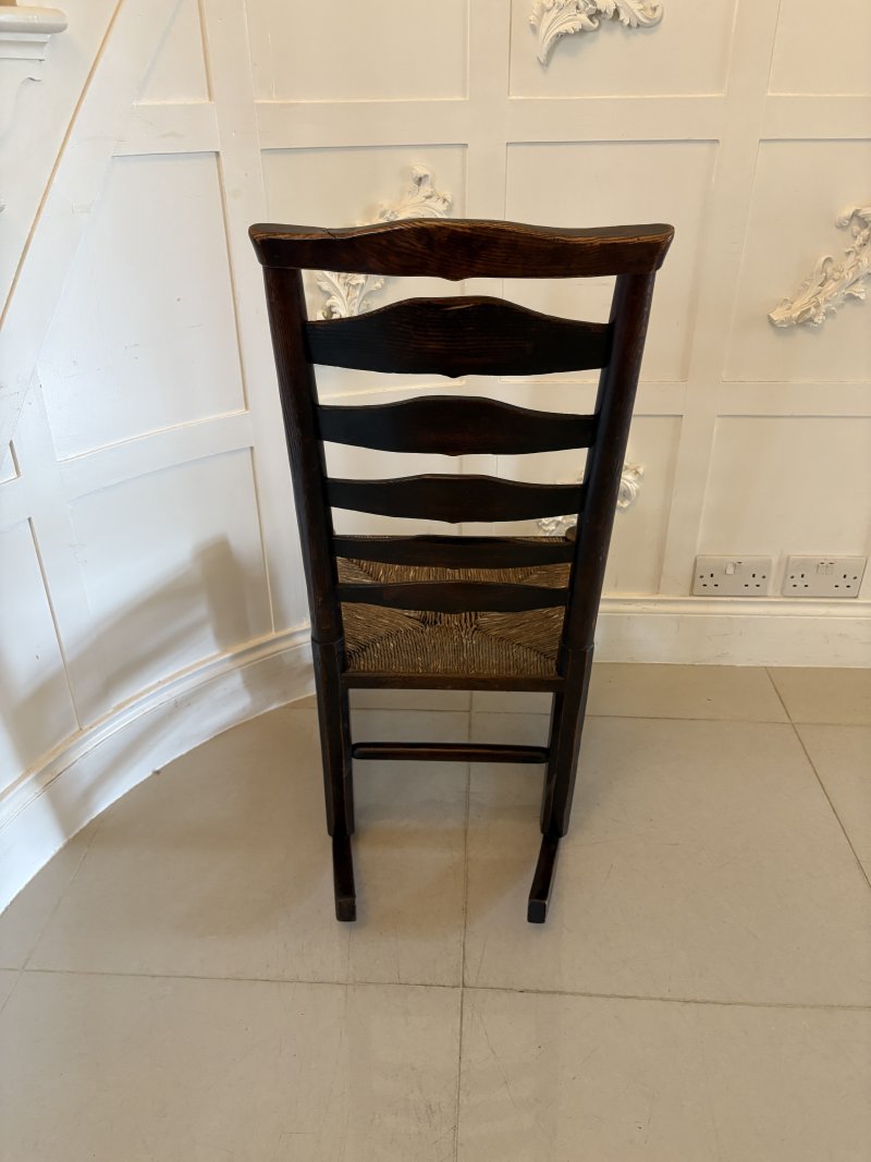 Unusual 18th Century Antique Oak Ladder Back Rocking Chair - Image 4